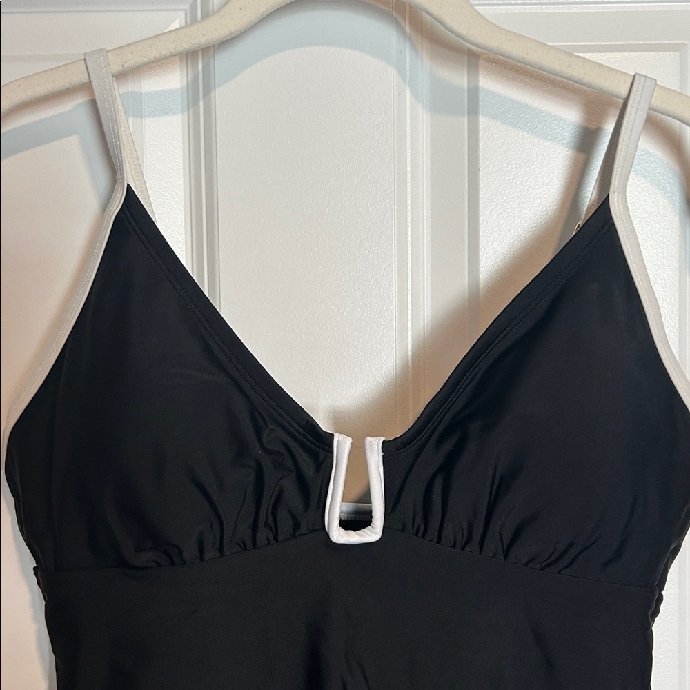 Shade & Shore Black One Piece Bathing Suit with White Trim Women's Large - Picture 2 of 6
